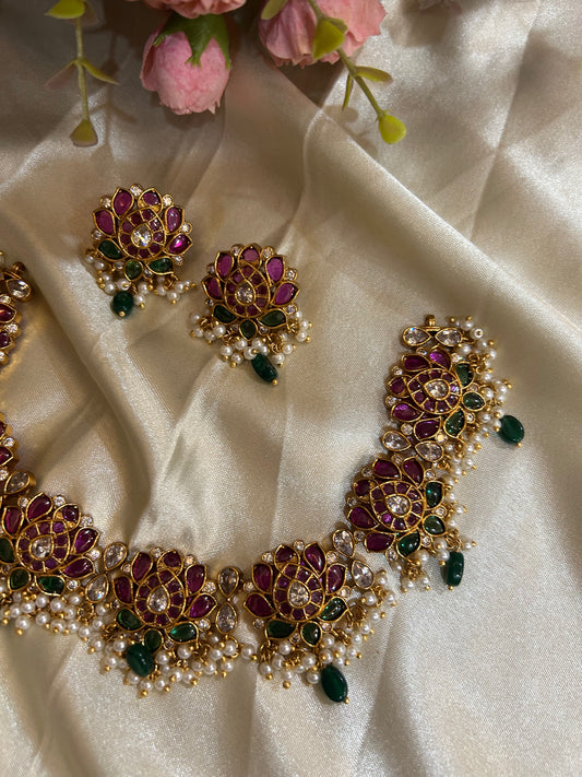 Kundan Lotus Short Necklace SN002