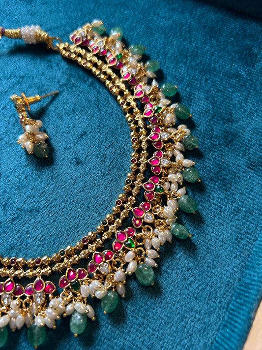 Jadau and Pearl Short Necklace SN008