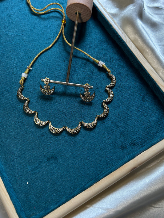 Half Moon White Stone Victorian Style Necklace SN018