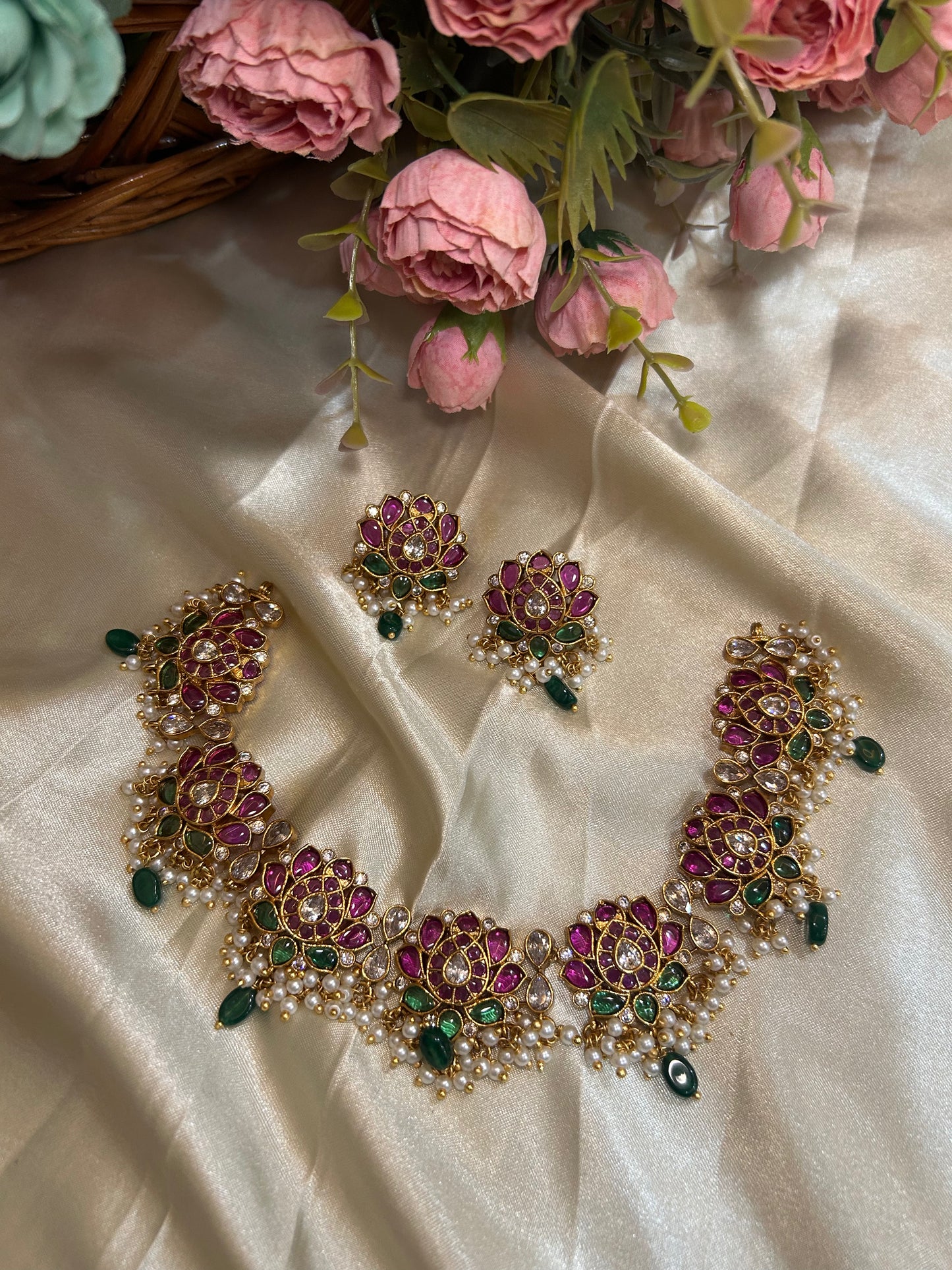 Kundan Lotus Short Necklace SN-002
