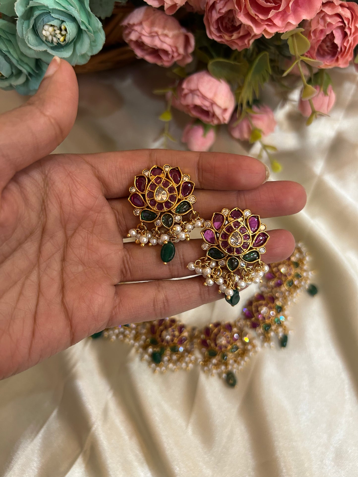 Kundan Lotus Short Necklace SN-002